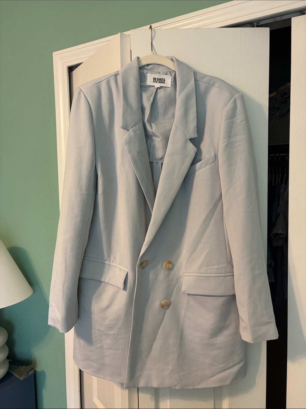 BB Dakota Pale Blue Double-Breasted Blazer